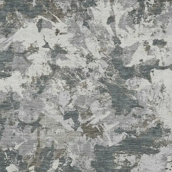 Charcoal Ivory And Gray Floral Washable Indoor Outdoor Area Rug Photo 6