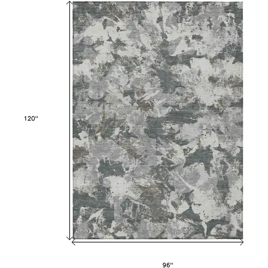 Charcoal Ivory And Gray Floral Washable Indoor Outdoor Area Rug Photo 3