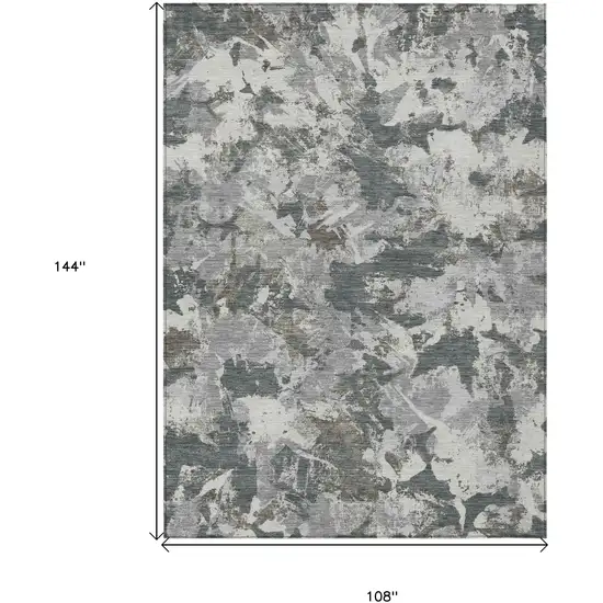 Charcoal Ivory And Gray Floral Washable Indoor Outdoor Area Rug Photo 3
