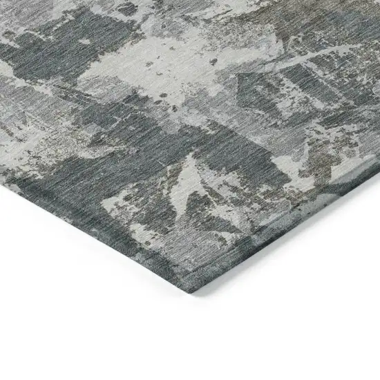 Charcoal Ivory And Gray Floral Washable Indoor Outdoor Area Rug Photo 3