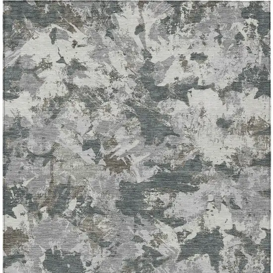 Charcoal Ivory And Gray Floral Washable Indoor Outdoor Area Rug Photo 5