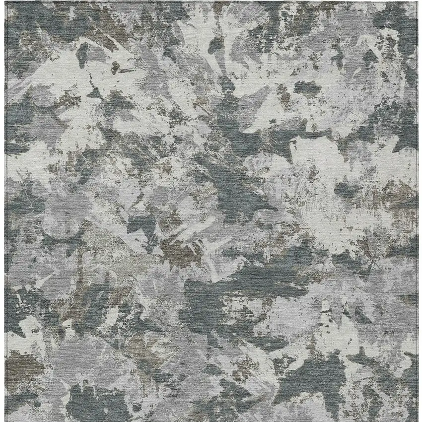 Charcoal Ivory And Gray Floral Washable Indoor Outdoor Area Rug Photo 5