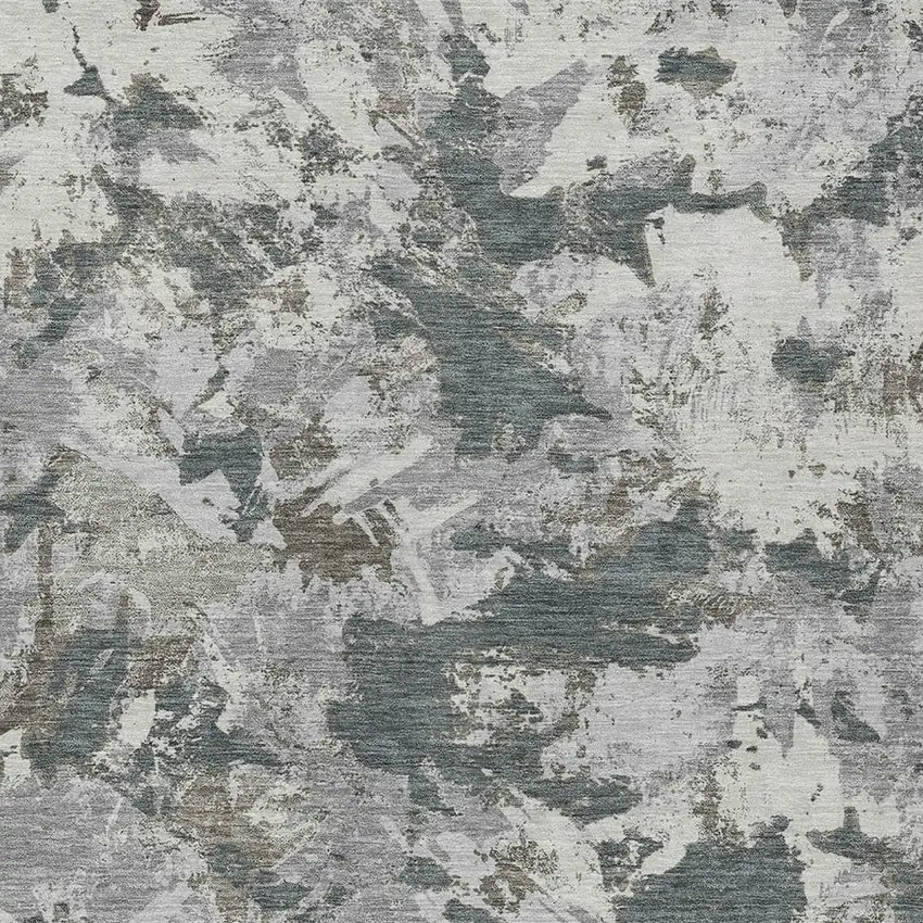 Charcoal Ivory And Gray Floral Washable Indoor Outdoor Area Rug Photo 4