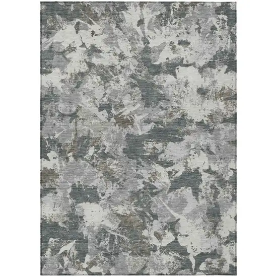 Charcoal Ivory And Gray Floral Washable Indoor Outdoor Area Rug Photo 1