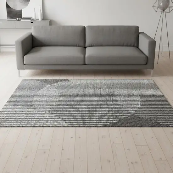 Charcoal Ivory And Gray Geometric Washable Area Rug With UV Protection Photo 2
