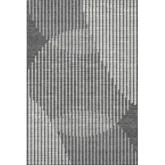 Charcoal Ivory And Gray Geometric Washable Area Rug With UV Protection Photo 3