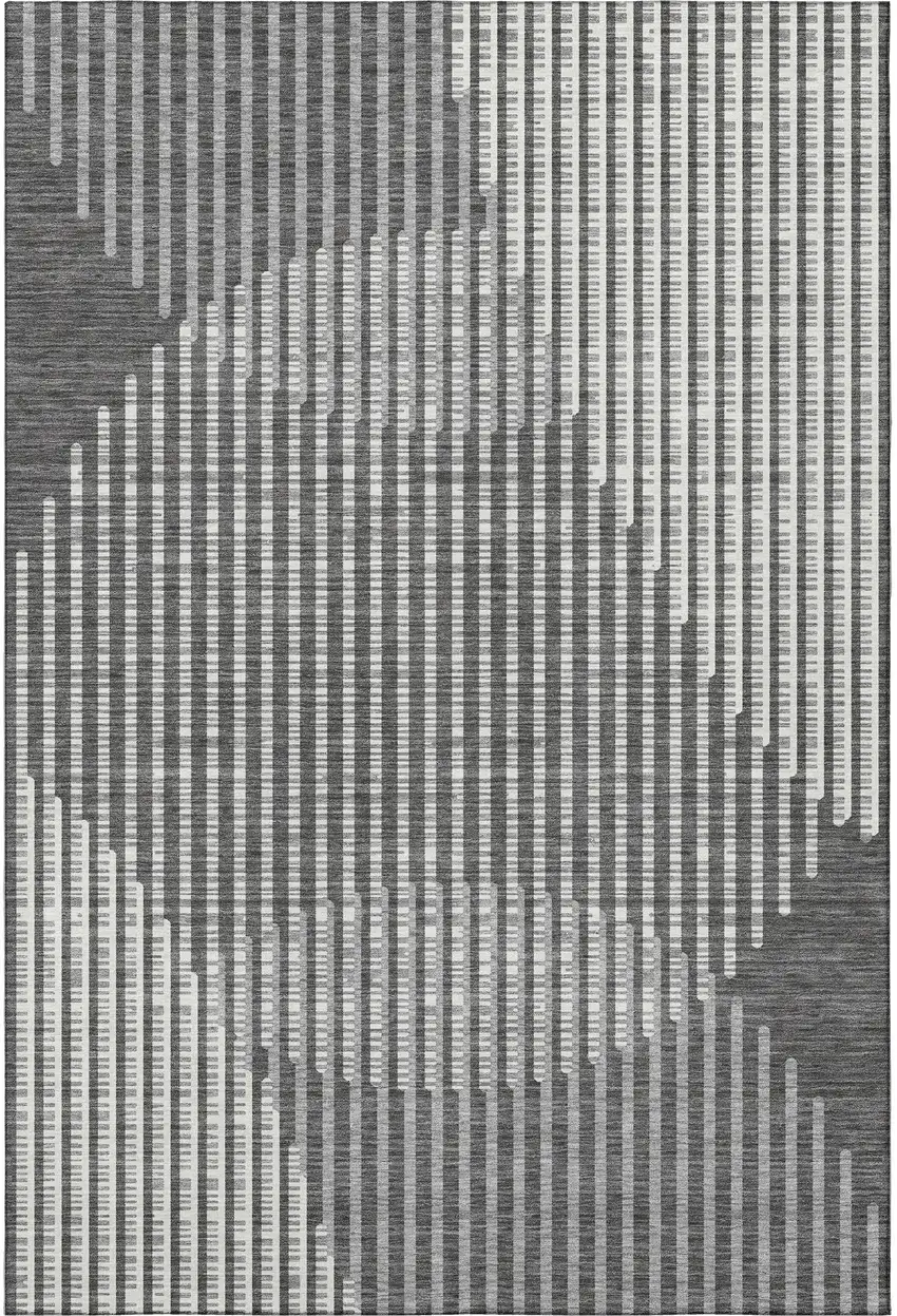 Charcoal Ivory And Gray Geometric Washable Area Rug With UV Protection Photo 3
