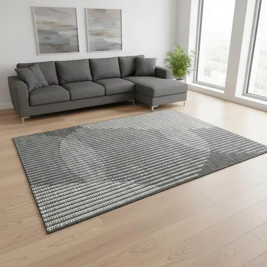 Charcoal Ivory And Gray Geometric Washable Area Rug With UV Protection Photo 2