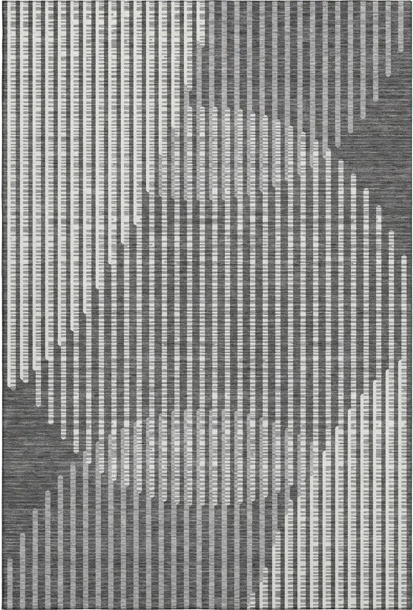 Charcoal Ivory And Gray Geometric Washable Area Rug With UV Protection Photo 1