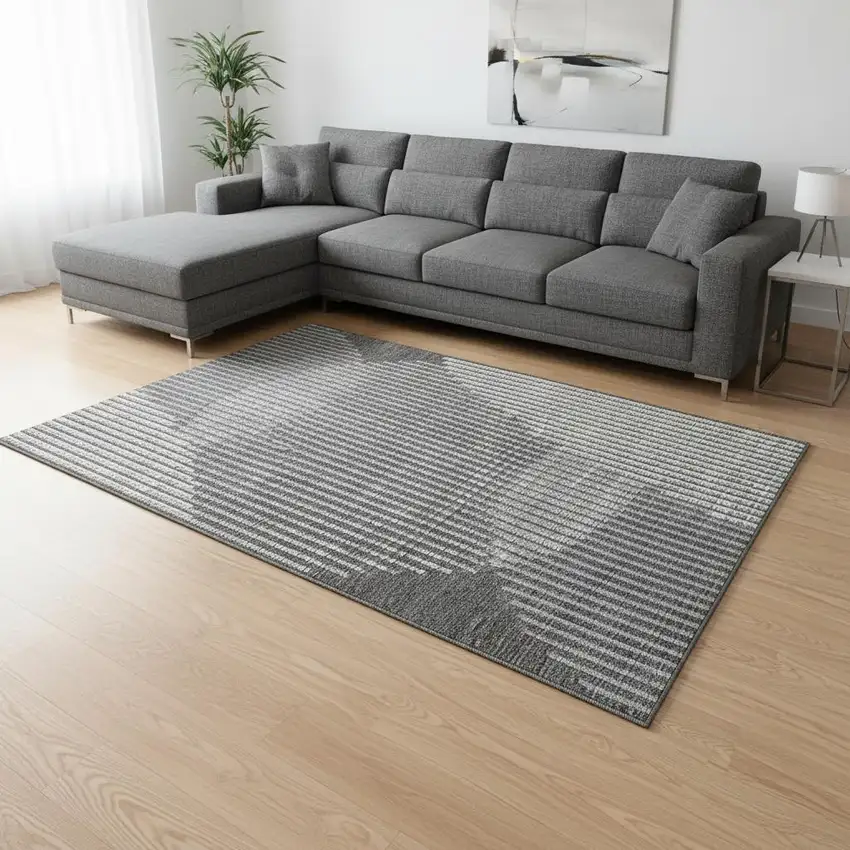 Charcoal Ivory And Gray Geometric Washable Area Rug With UV Protection Photo 2