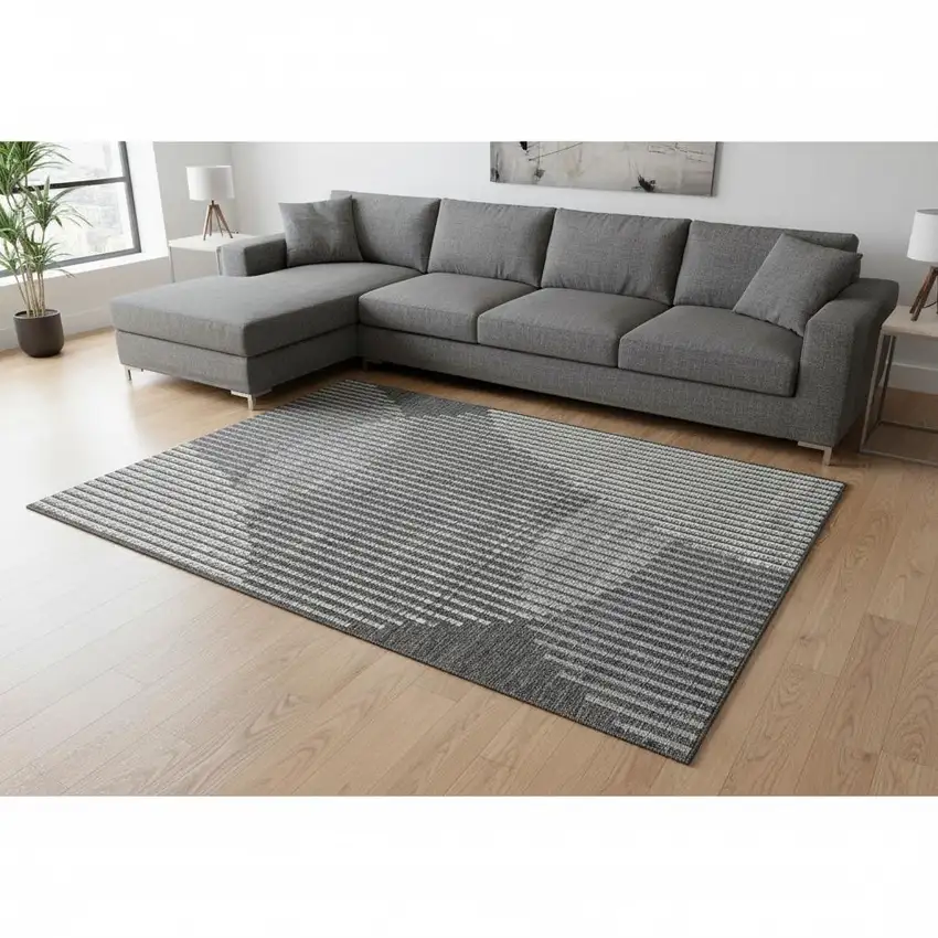 Charcoal Ivory And Gray Geometric Washable Area Rug With UV Protection Photo 2