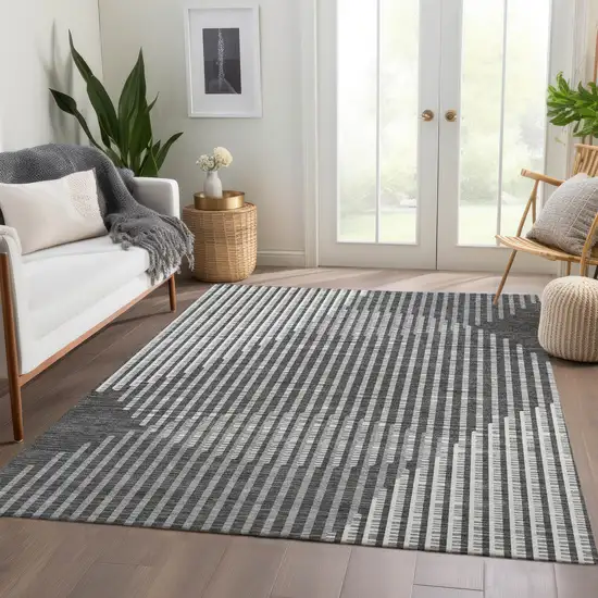 Charcoal Ivory And Gray Geometric Washable Area Rug With UV Protection Photo 5