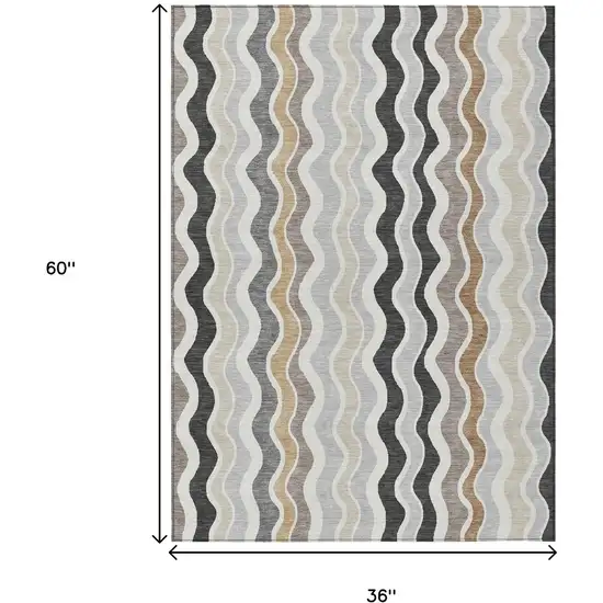 Charcoal Ivory And Gray Striped Washable Indoor Outdoor Area Rug Photo 3