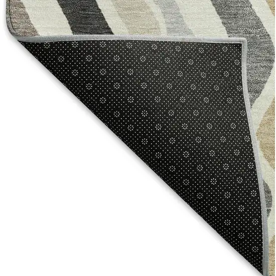 Charcoal Ivory And Gray Striped Washable Indoor Outdoor Area Rug Photo 4