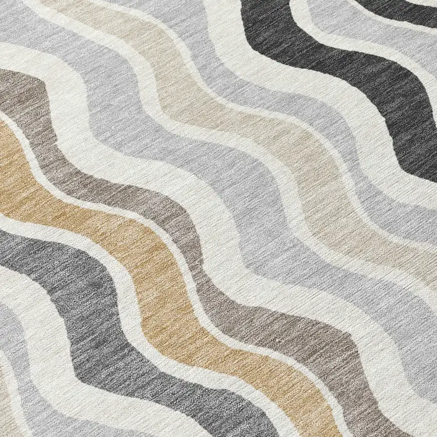 Charcoal Ivory And Gray Striped Washable Indoor Outdoor Area Rug Photo 8
