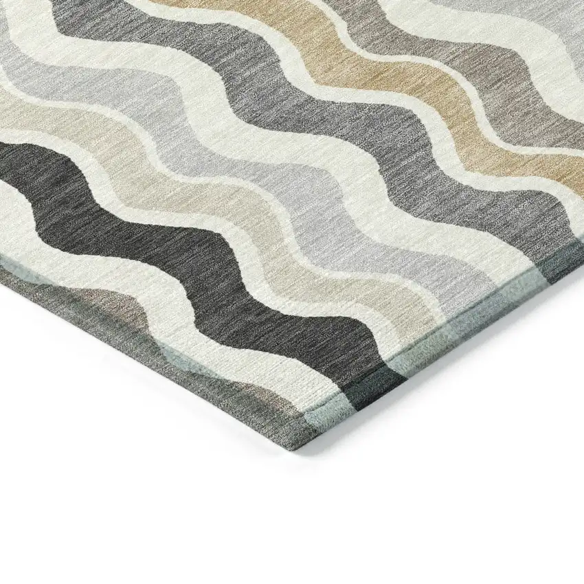 Charcoal Ivory And Gray Striped Washable Indoor Outdoor Area Rug Photo 6