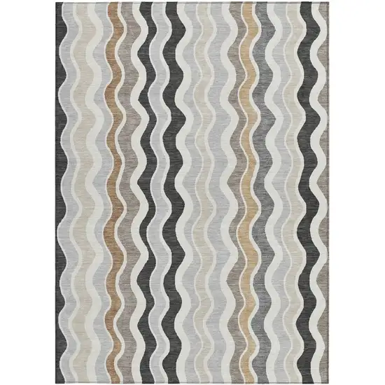 Charcoal Ivory And Gray Striped Washable Indoor Outdoor Area Rug Photo 4