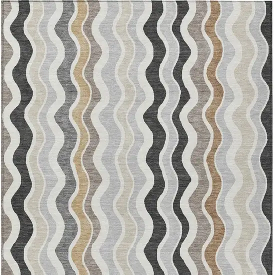 Charcoal Ivory And Gray Striped Washable Indoor Outdoor Area Rug Photo 7