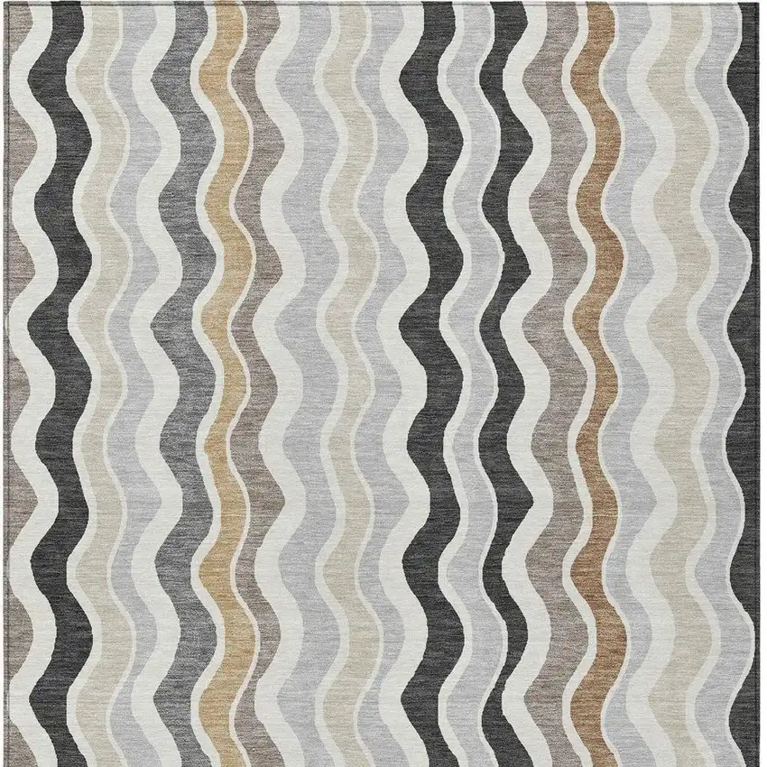 Charcoal Ivory And Gray Striped Washable Indoor Outdoor Area Rug Photo 6