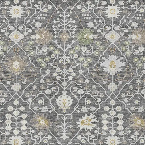 Charcoal Ivory And Green Oriental Washable Indoor Outdoor Area Rug Photo 6