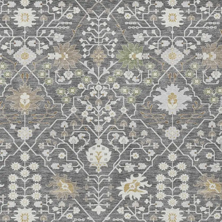 Charcoal Ivory And Green Oriental Washable Indoor Outdoor Area Rug Photo 6
