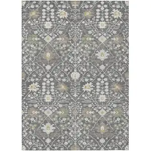 Photo of Charcoal Ivory And Green Oriental Washable Indoor Outdoor Area Rug
