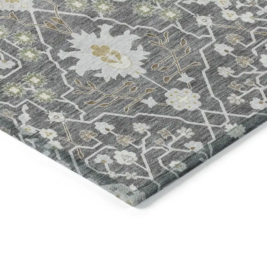 Charcoal Ivory And Green Oriental Washable Indoor Outdoor Area Rug Photo 4
