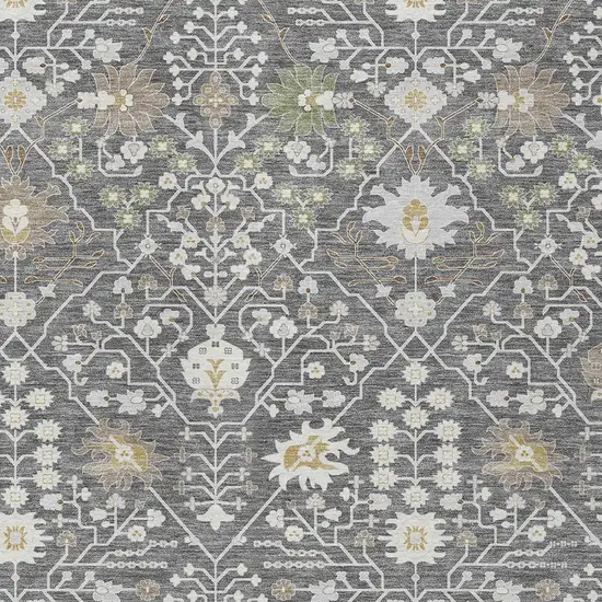 Charcoal Ivory And Green Oriental Washable Indoor Outdoor Area Rug Photo 6