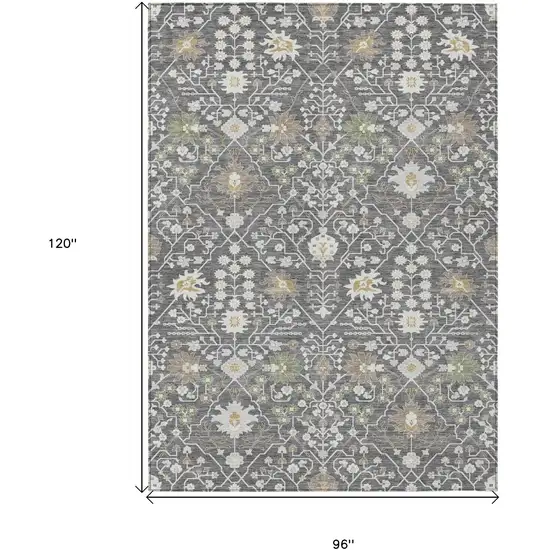 Charcoal Ivory And Green Oriental Washable Indoor Outdoor Area Rug Photo 3
