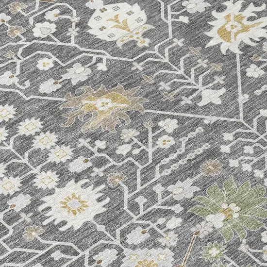 Charcoal Ivory And Green Oriental Washable Indoor Outdoor Area Rug Photo 5