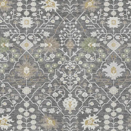 Charcoal Ivory And Green Oriental Washable Indoor Outdoor Area Rug Photo 6
