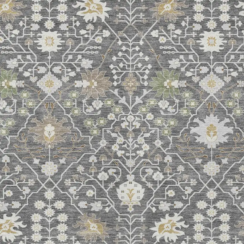 Charcoal Ivory And Green Oriental Washable Indoor Outdoor Area Rug Photo 6