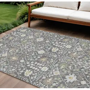 Photo of Charcoal Ivory And Green Oriental Washable Indoor Outdoor Area Rug