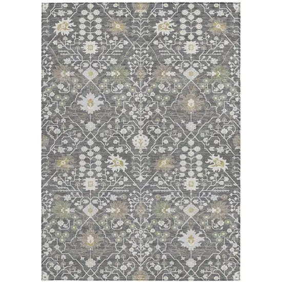 Charcoal Ivory And Green Oriental Washable Indoor Outdoor Area Rug Photo 6
