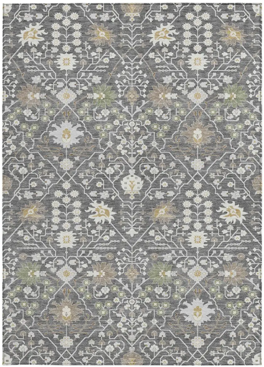 Charcoal Ivory And Green Oriental Washable Indoor Outdoor Area Rug Photo 6