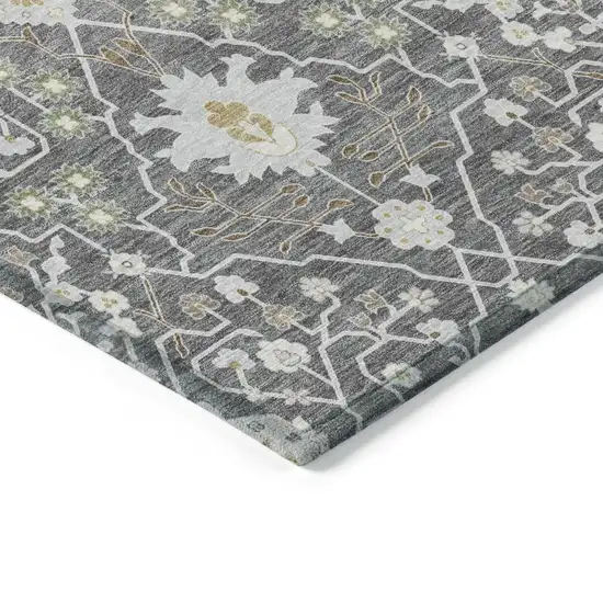 Charcoal Ivory And Green Oriental Washable Indoor Outdoor Area Rug Photo 3