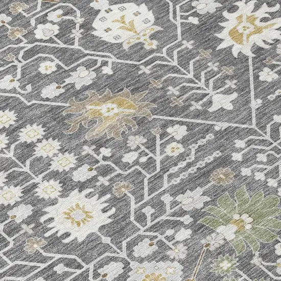 Charcoal Ivory And Green Oriental Washable Indoor Outdoor Area Rug Photo 4