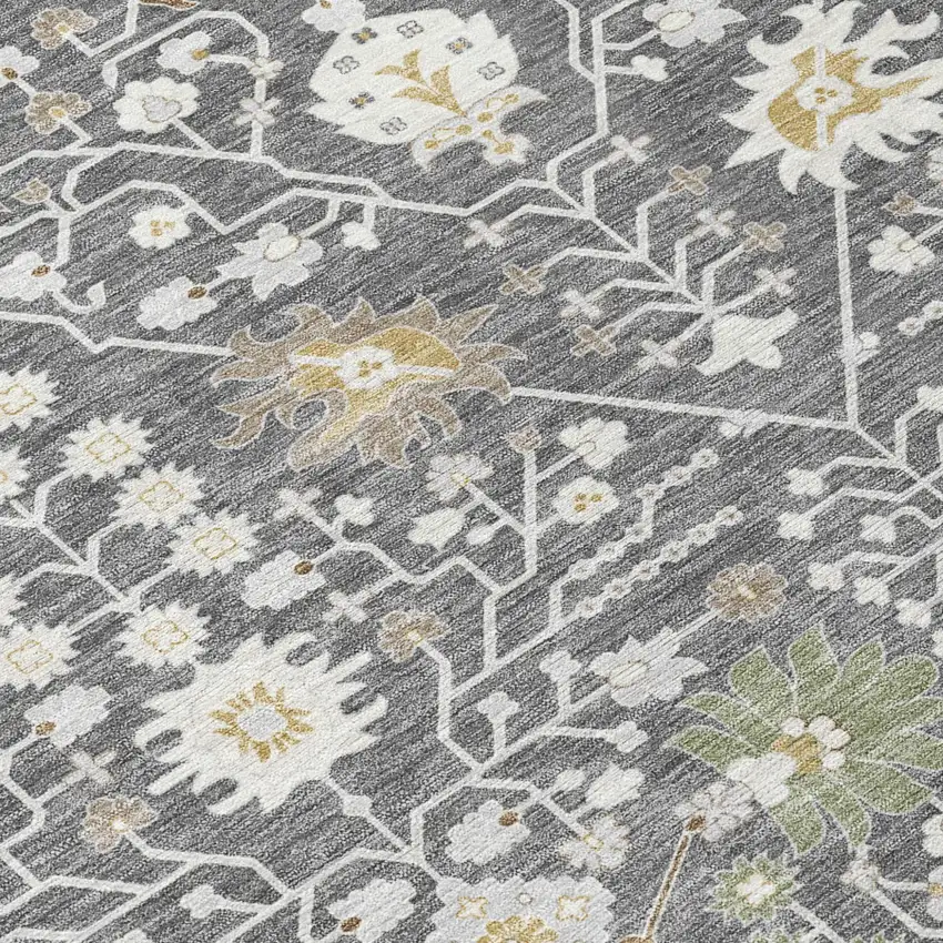 Charcoal Ivory And Green Oriental Washable Indoor Outdoor Area Rug Photo 4