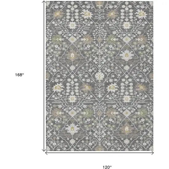 Charcoal Ivory And Green Oriental Washable Indoor Outdoor Area Rug Photo 7