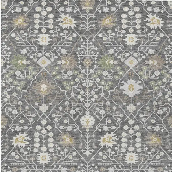 Charcoal Ivory And Green Oriental Washable Indoor Outdoor Area Rug Photo 5