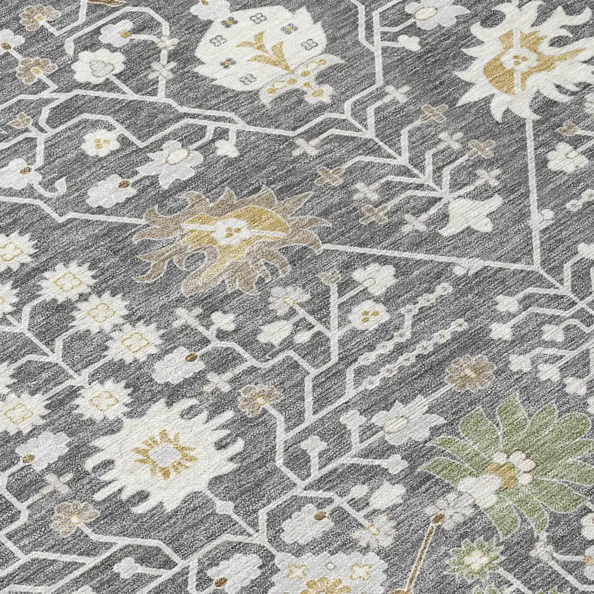 Charcoal Ivory And Green Oriental Washable Indoor Outdoor Area Rug Photo 5