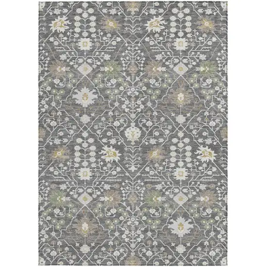 Charcoal Ivory And Green Oriental Washable Indoor Outdoor Area Rug Photo 7