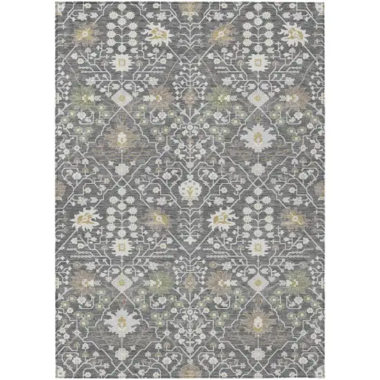 Charcoal Ivory And Green Oriental Washable Indoor Outdoor Area Rug Photo 2