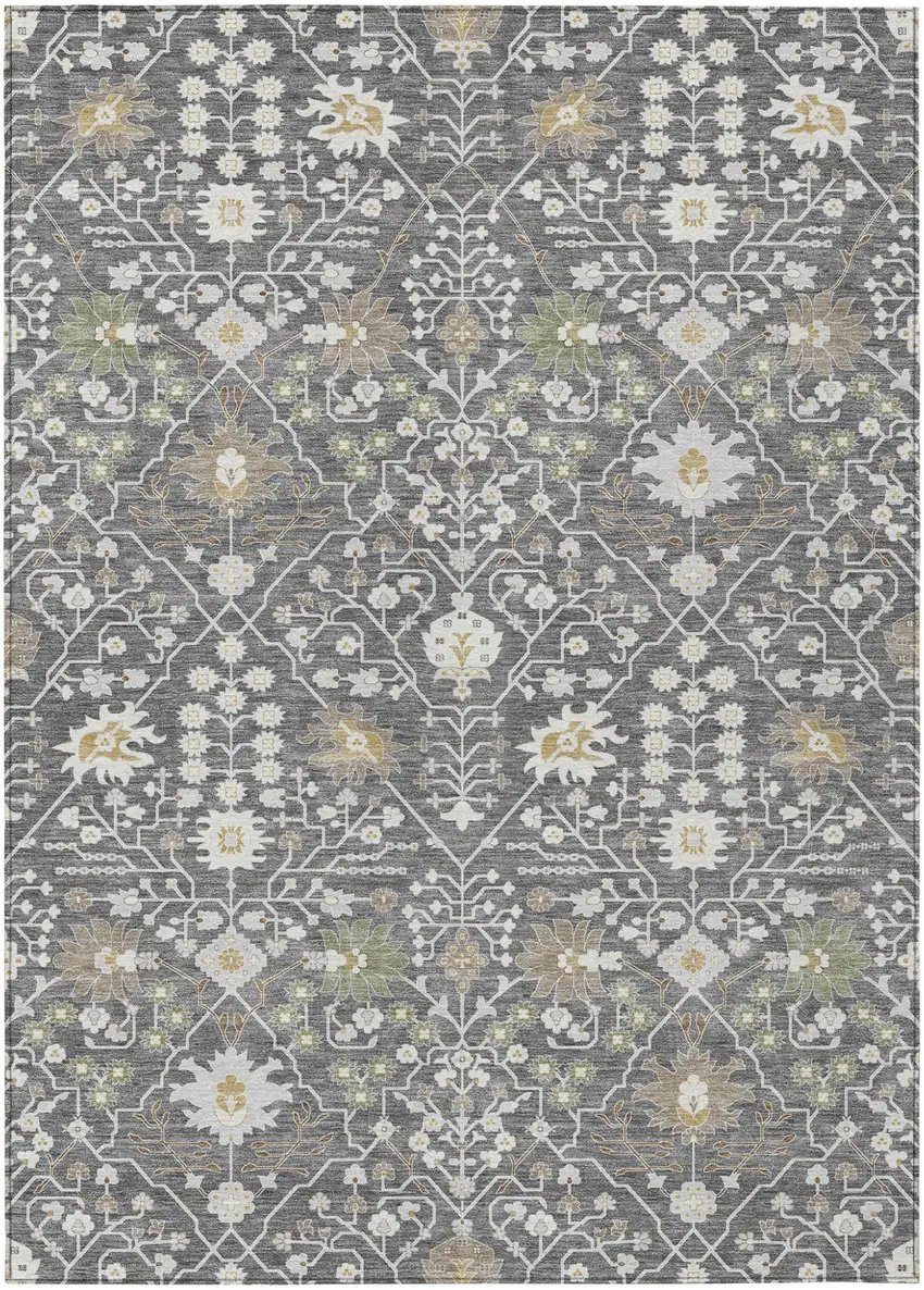 Charcoal Ivory And Green Oriental Washable Indoor Outdoor Area Rug Photo 2