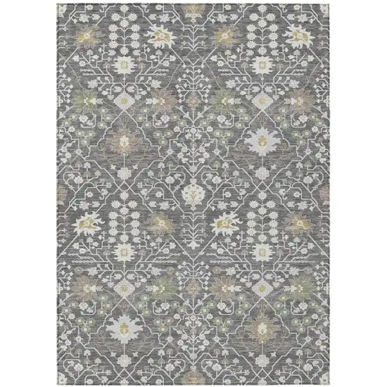 Charcoal Ivory And Green Oriental Washable Indoor Outdoor Area Rug Photo 2