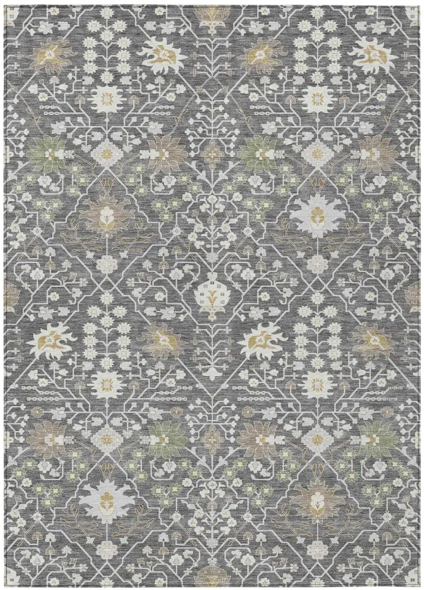 Charcoal Ivory And Green Oriental Washable Indoor Outdoor Area Rug Photo 2