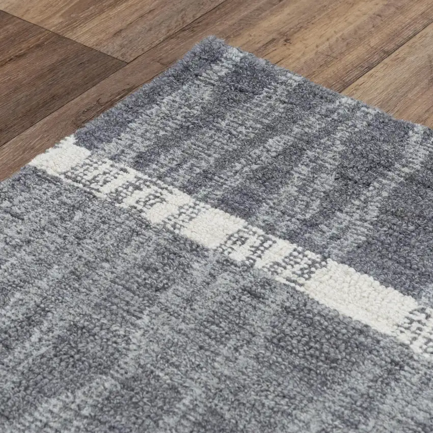 Charcoal Light Gray And Ivory Wool Striped Hand Tufted Area Rug Photo 4