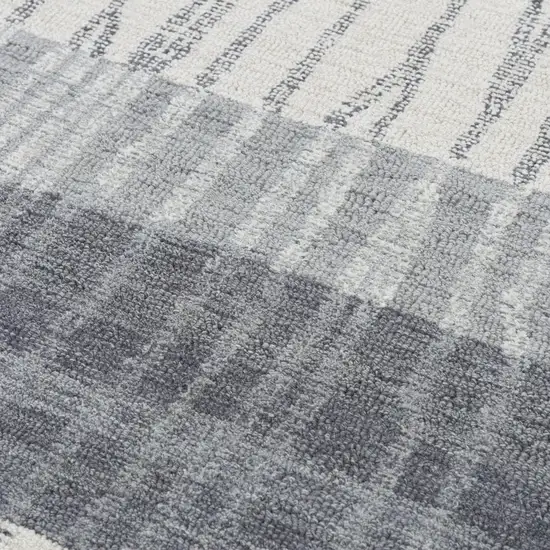 Charcoal Light Gray And Ivory Wool Striped Hand Tufted Area Rug Photo 3