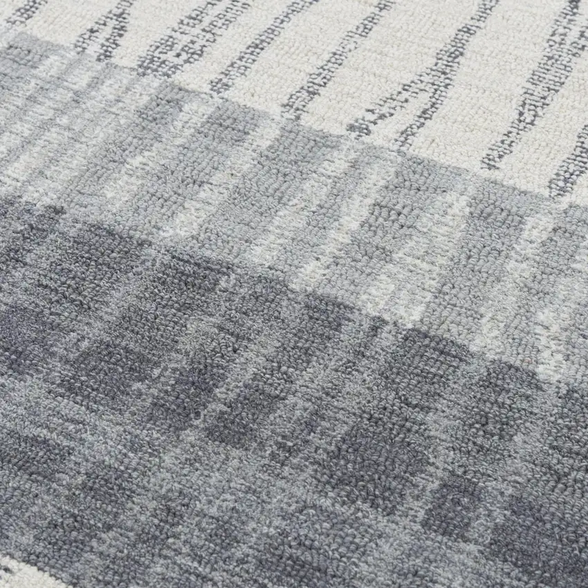 Charcoal Light Gray And Ivory Wool Striped Hand Tufted Area Rug Photo 3
