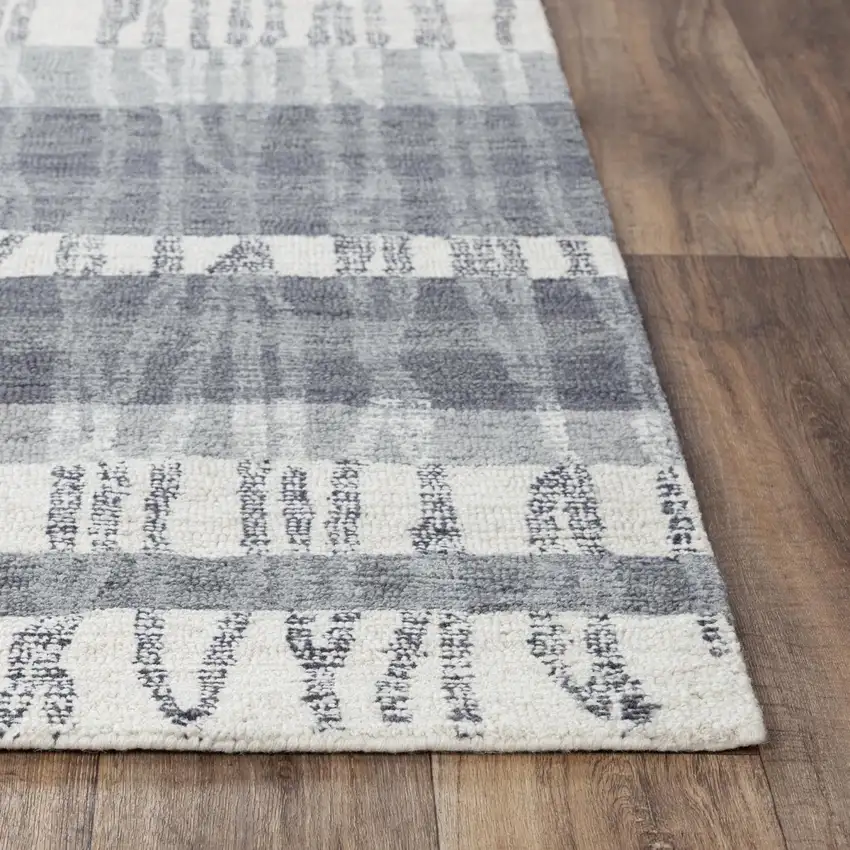 Charcoal Light Gray And Ivory Wool Striped Hand Tufted Area Rug Photo 2
